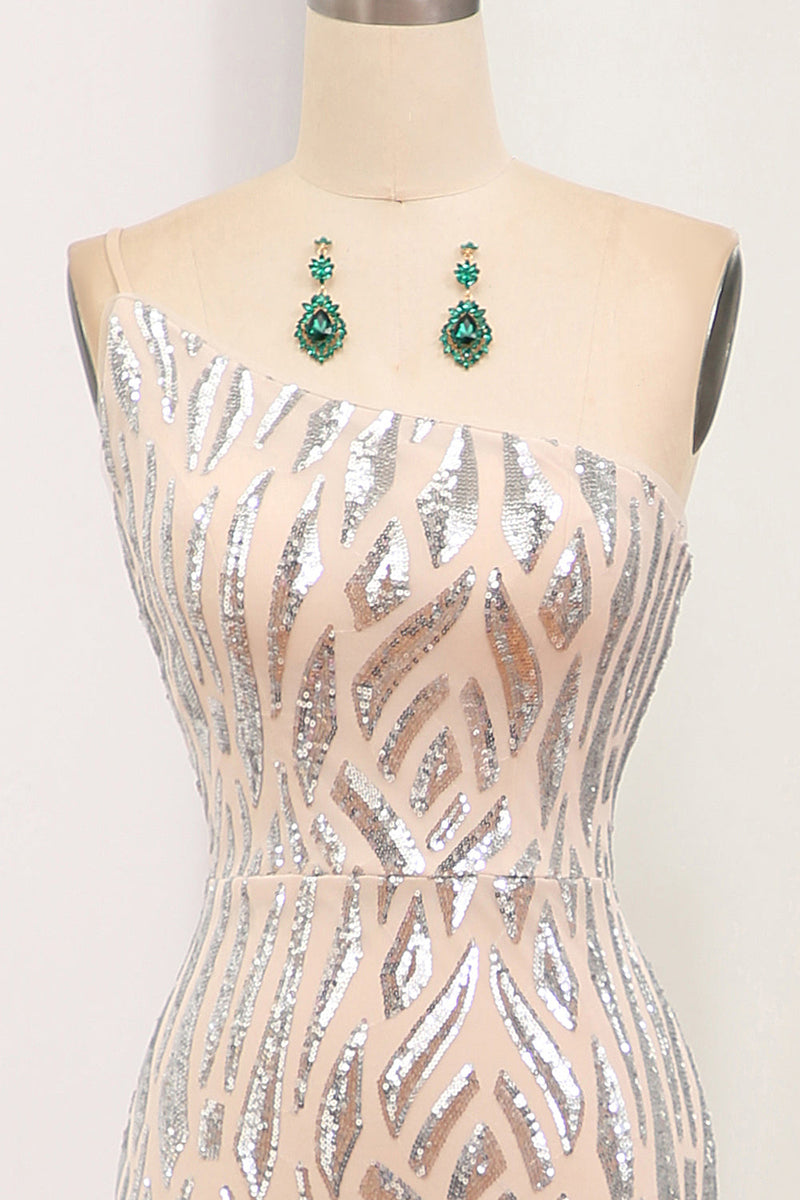 Load image into Gallery viewer, Glitter Dark Green Mermaid One Shoulder Long Formal Dress With Sequins