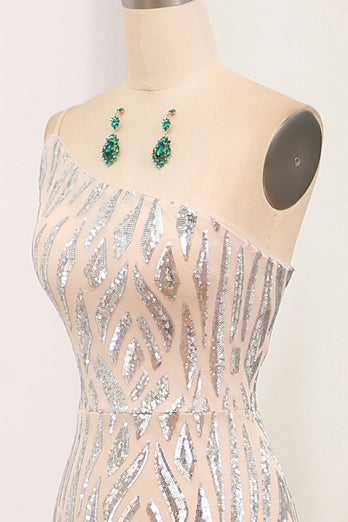 Glitter Dark Green Mermaid One Shoulder Long Formal Dress With Sequins