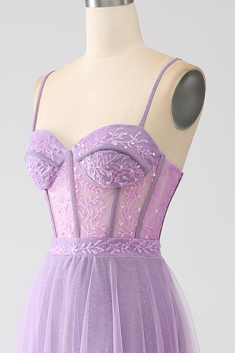 Load image into Gallery viewer, A-Line Lilac Spaghetti Straps Long Corset Formal Dress