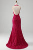 Load image into Gallery viewer, Fuchsia Mermaid Halter Sequin Formal Dress With Slit