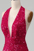 Load image into Gallery viewer, Fuchsia Mermaid Halter Sequin Formal Dress With Slit