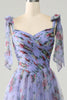 Load image into Gallery viewer, A-Line Lavender Printed Adjustable Straps Long Formal Dress