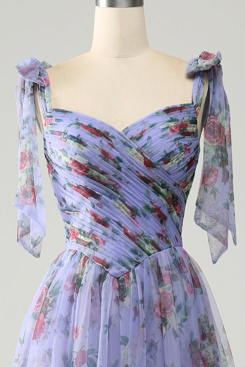 Load image into Gallery viewer, A-Line Lavender Printed Adjustable Straps Long Formal Dress