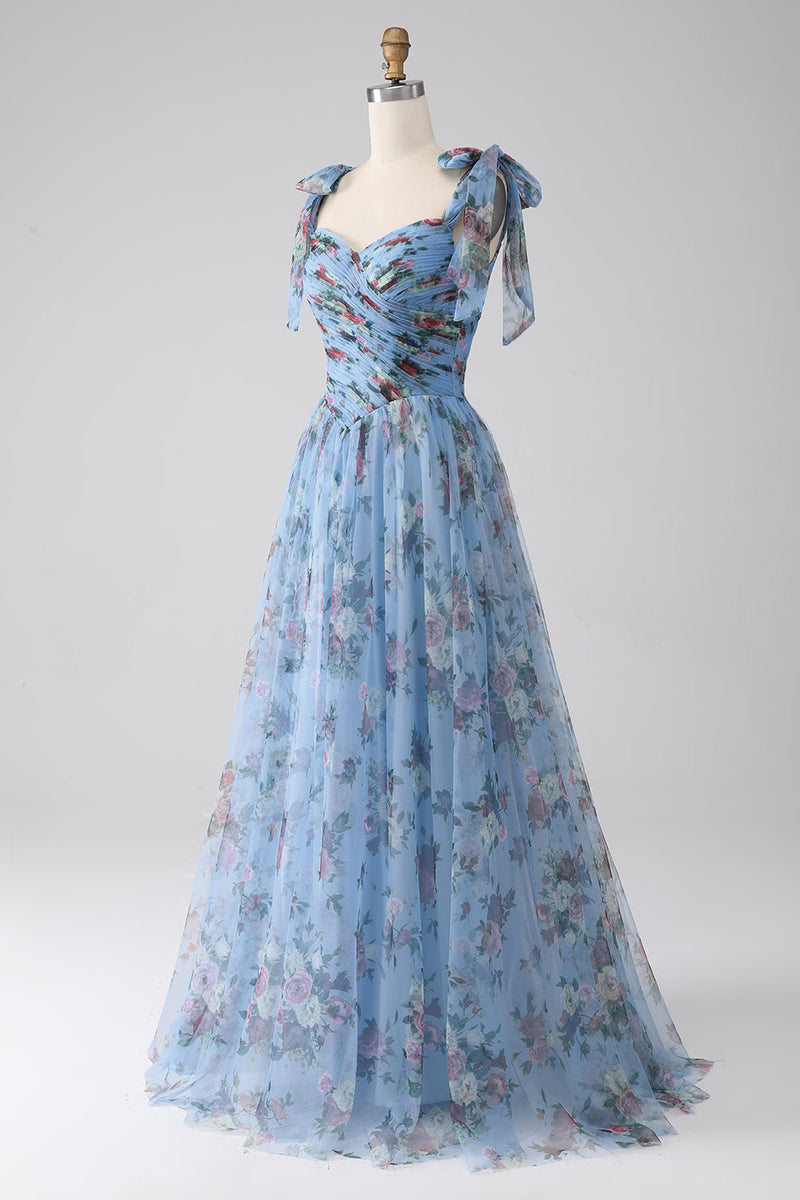 Load image into Gallery viewer, A-Line Lavender Printed Adjustable Straps Long Formal Dress