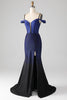 Load image into Gallery viewer, Sparkly Navy Mermaid Long Corset Formal Dress with Slit