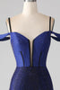 Load image into Gallery viewer, Sparkly Navy Mermaid Long Corset Formal Dress with Slit