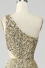 Load image into Gallery viewer, Golden One Shoulder Fringe Sequin Formal Dress With Slit