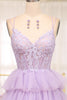 Load image into Gallery viewer, Elegant Lilac A Line Tiered Long Corset Formal Dress With Appliques