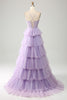 Load image into Gallery viewer, Lilac Tulle Tiered Princess Corset Formal Dress with Appliques