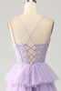 Load image into Gallery viewer, Lilac Tulle Tiered Princess Corset Formal Dress with Appliques