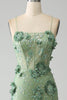 Load image into Gallery viewer, Mermaid Spaghetti Straps Green Corset Formal Dress with Appliques