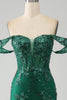 Load image into Gallery viewer, Mermaid Off The Shoulder Dark Green Formal Dress with Appliques