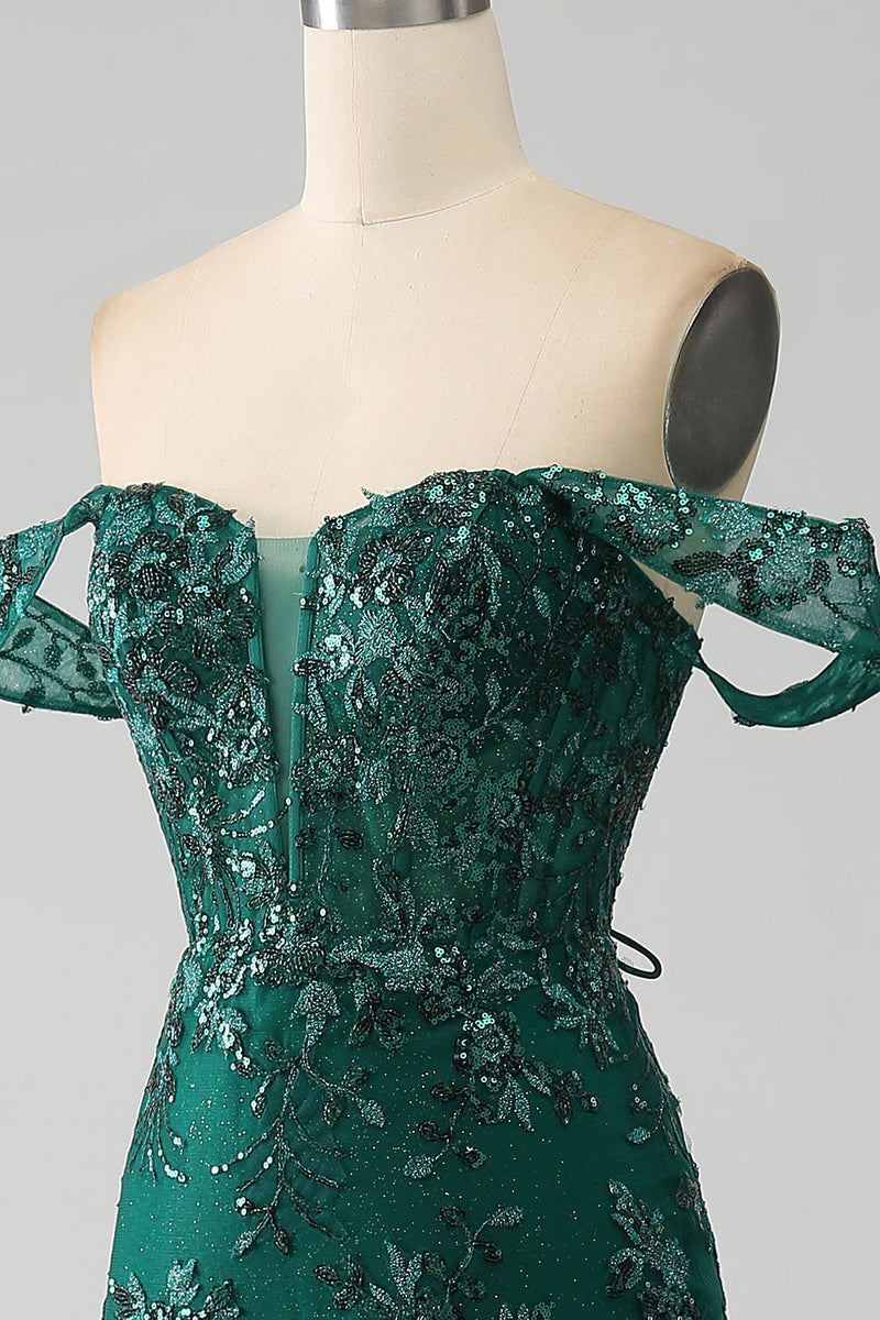 Load image into Gallery viewer, Mermaid Off The Shoulder Dark Green Formal Dress with Appliques