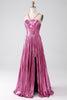 Load image into Gallery viewer, Fuchsia A-Line Spaghetti Straps Pleated Formal Dress with Slit