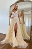 Load image into Gallery viewer, Glitter Beige Corset Tiered Long Tulle Formal Dress with Slit