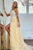 Load image into Gallery viewer, Glitter Beige Corset Tiered Long Tulle Formal Dress with Slit