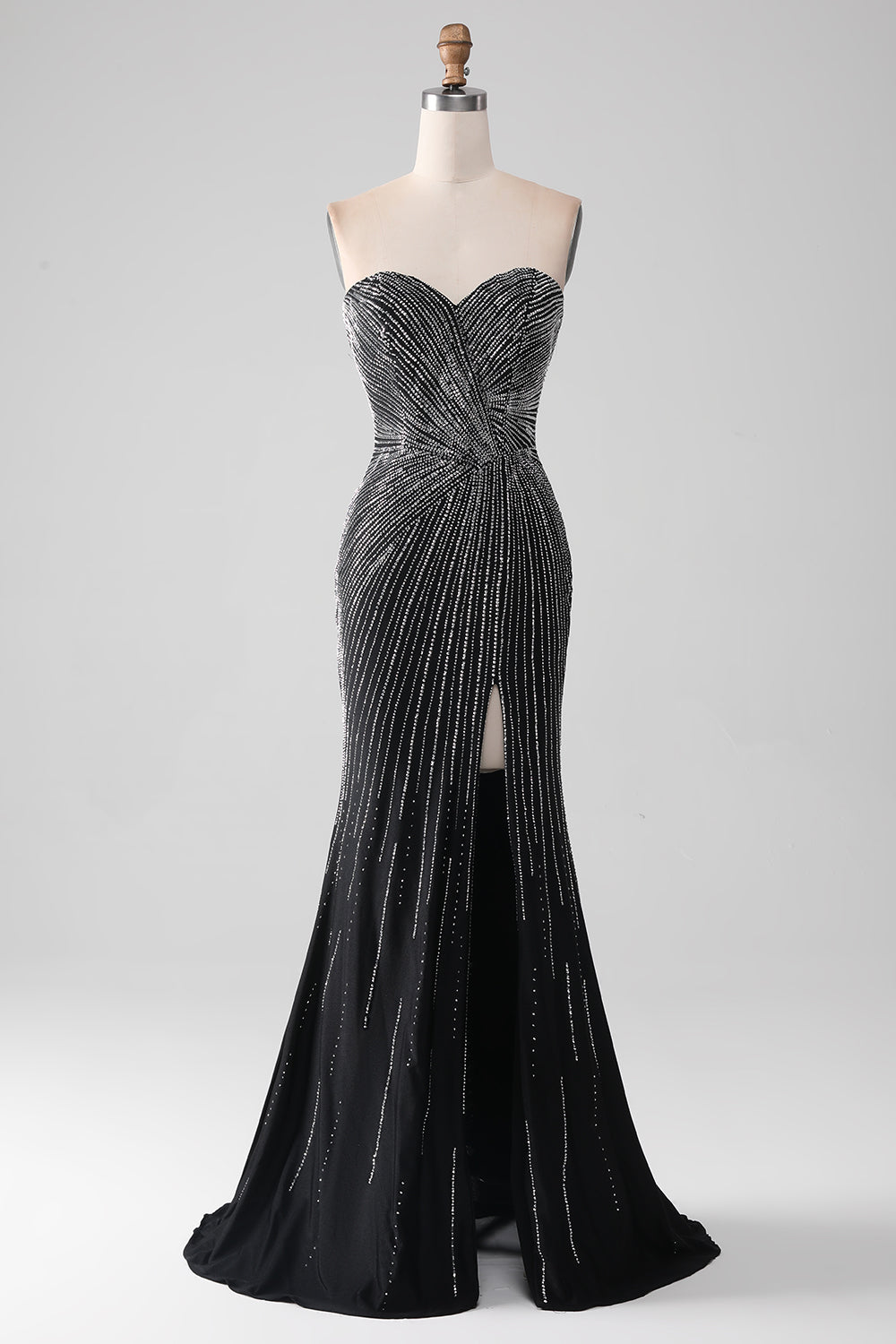 Black Glitter Strapless Mermaid Formal Dress with Slit