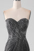 Load image into Gallery viewer, Black Glitter Strapless Mermaid Formal Dress with Slit