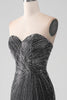 Load image into Gallery viewer, Black Glitter Strapless Mermaid Formal Dress with Slit