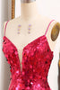 Load image into Gallery viewer, Sparkly Fuchsia Sequins Mermaid Long Formal Dress With Slit