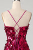 Load image into Gallery viewer, Sparkly Mermaid Spaghetti Straps Fuchsia Sequins Long Formal Dress with Slit