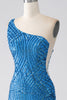 Load image into Gallery viewer, Blue Mermaid One Shoulder Sequins Long Formal Dress