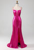 Load image into Gallery viewer, Sparkly Hot Pink Mermaid Simple Formal Dress With Slit