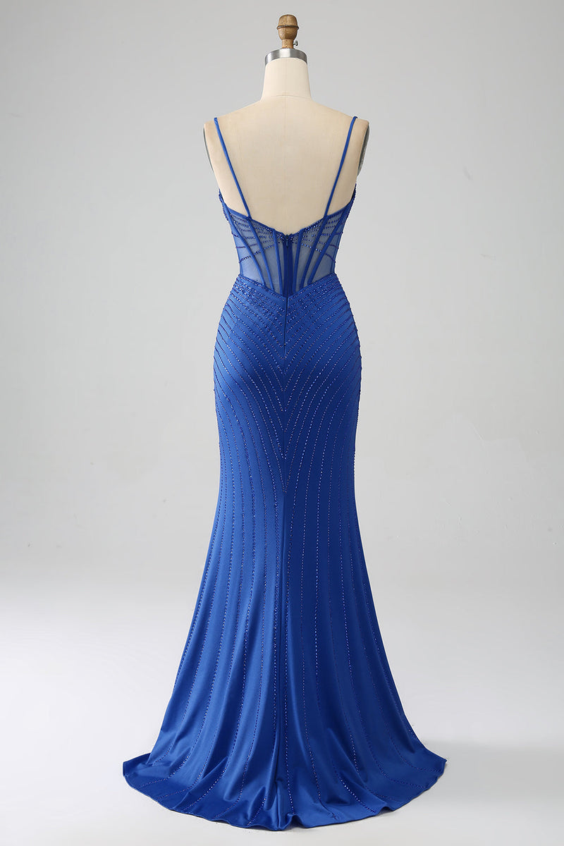 Load image into Gallery viewer, Royal Blue Mermaid Corset Formal Dress with Beading