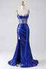 Load image into Gallery viewer, Royal Blue Mermaid Sparkly Sequin Pleated Corset Formal Dress With Slit