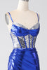 Load image into Gallery viewer, Royal Blue Mermaid Sparkly Sequin Pleated Corset Formal Dress With Slit