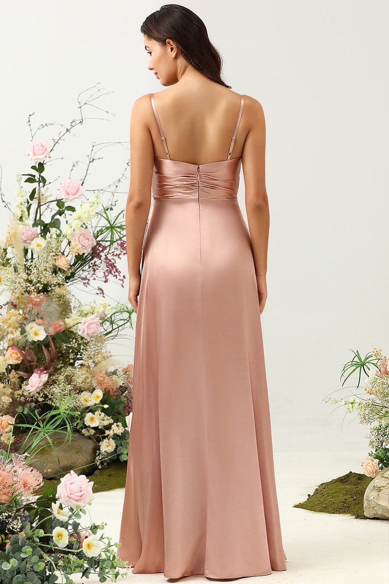 Load image into Gallery viewer, Blush Spaghetti Straps A Line Bridesmaid Dress With Slit