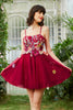 Load image into Gallery viewer, Burgundy A Line Spaghetti Straps Short Formal Dress With 3D Flowers