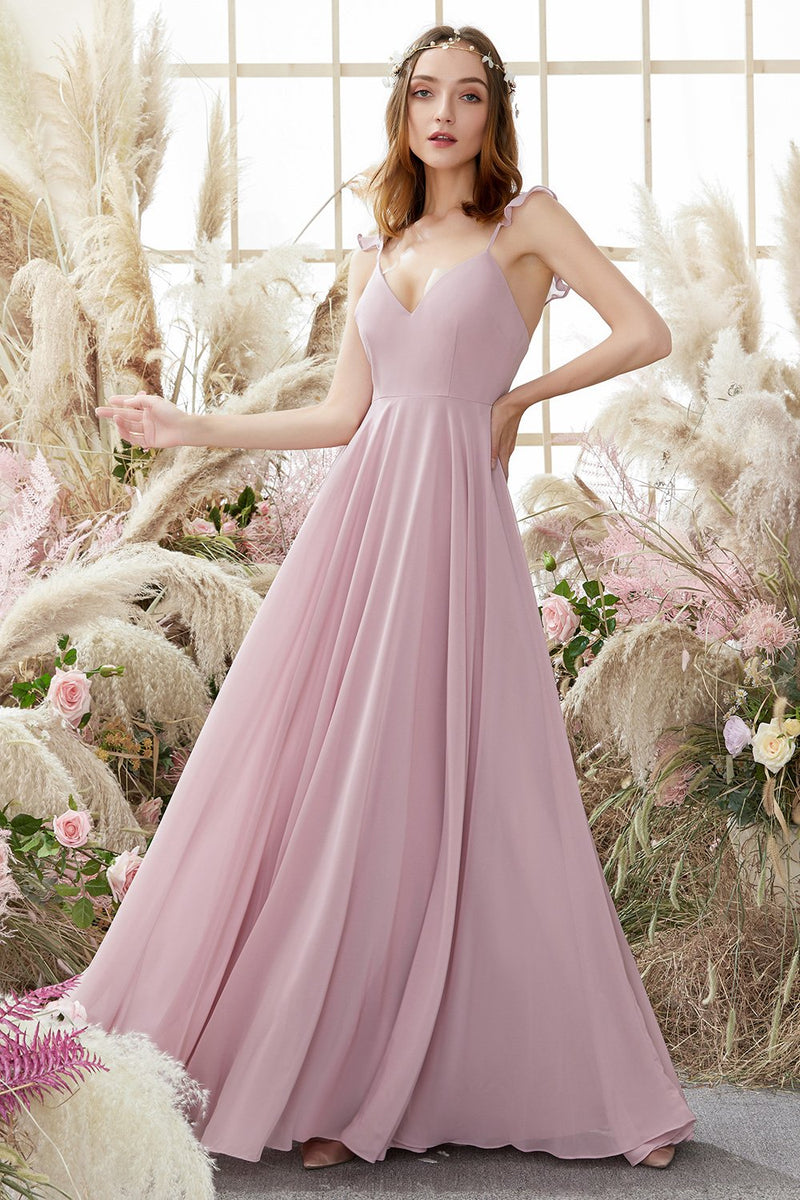 Load image into Gallery viewer, Blush Spaghetti Straps Chiffon Bridesmaid Dress