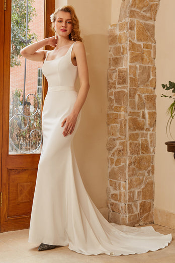 White Wedding Dress With Sweep Train