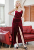 Load image into Gallery viewer, Velvet Spaghetti Straps Red Long Formal Dress with Slit