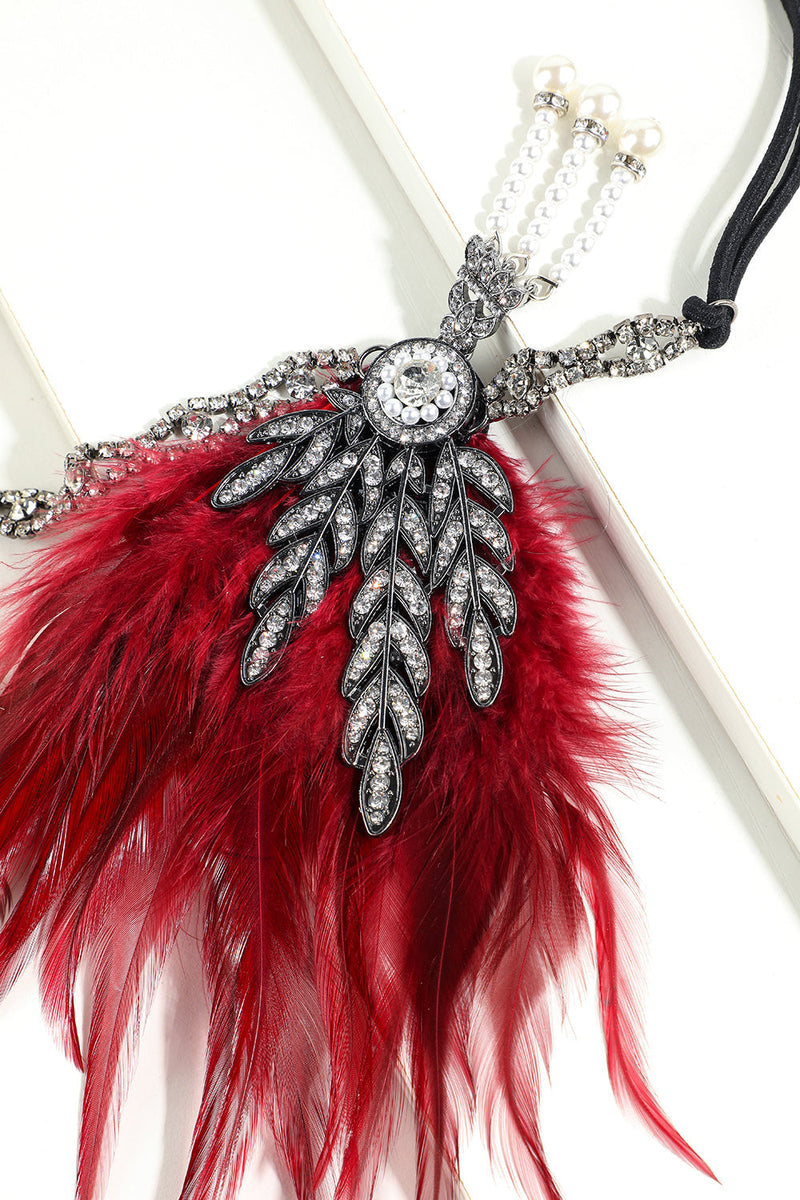 Load image into Gallery viewer, Black Beaded Feather Pearl 1920s Flapper Headband