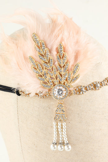 Black Beaded Feather Pearl 1920s Flapper Headband