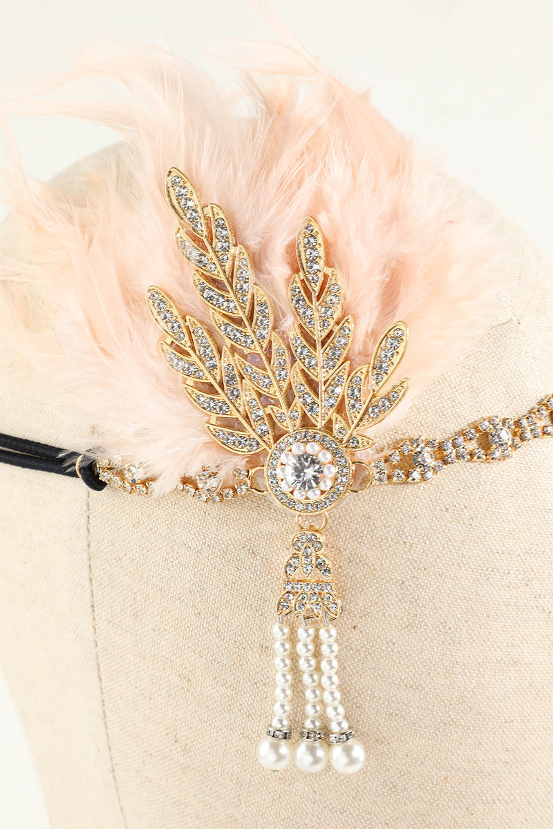 Load image into Gallery viewer, Black Beaded Feather Pearl 1920s Flapper Headband