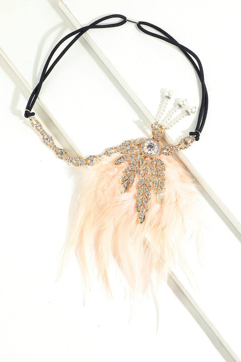 Load image into Gallery viewer, Black Beaded Feather Pearl 1920s Flapper Headband