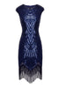 Load image into Gallery viewer, Round Neck Royal Blue Sequins 1920s Dress