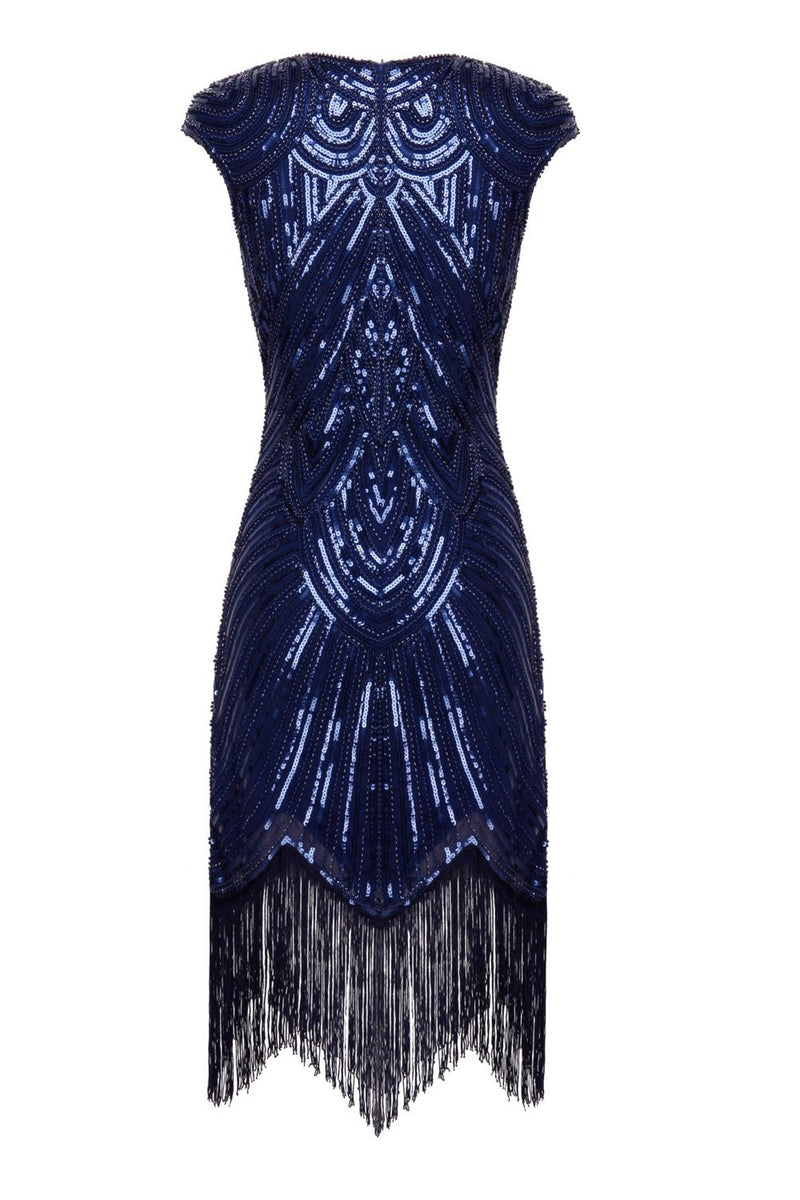 Load image into Gallery viewer, Round Neck Royal Blue Sequins 1920s Dress