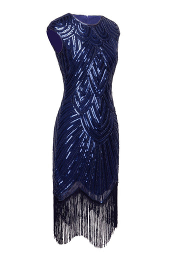 Round Neck Royal Blue Sequins 1920s Dress