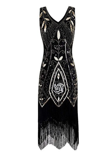 Black Sequins Glitter Fringe 1920s Dress