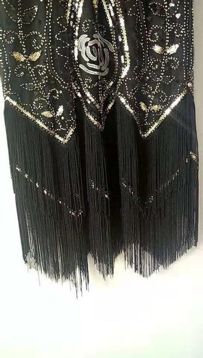 Black Sequins Glitter Fringe 1920s Dress