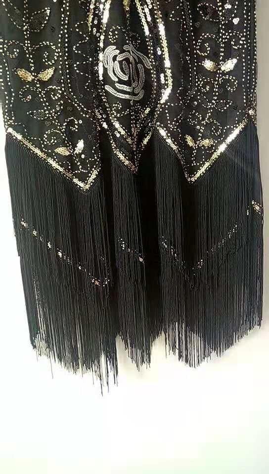 Load image into Gallery viewer, Black Sequins Glitter Fringe 1920s Dress