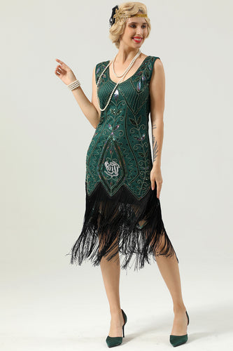 Green Sequins Glitter Fringe 1920s Dress