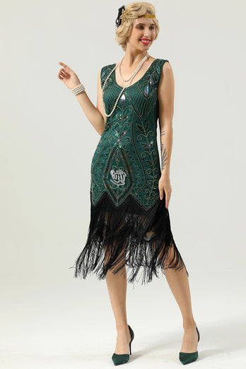 Black Sequins Glitter Fringe 1920s Dress