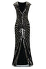 Load image into Gallery viewer, Black and Champagne 1920s Sequined Flapper Dress