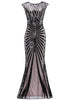 Load image into Gallery viewer, Black and Champagne 1920s Sequined Flapper Dress