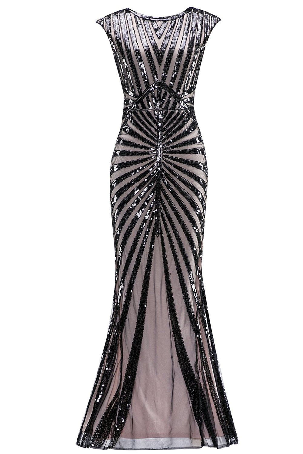 Black and Champagne 1920s Sequined Flapper Dress